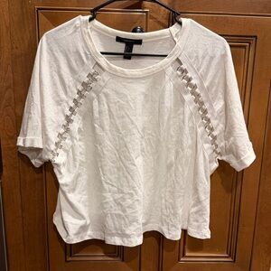 Forever 21 Cream Crop Top with Lattice Accents